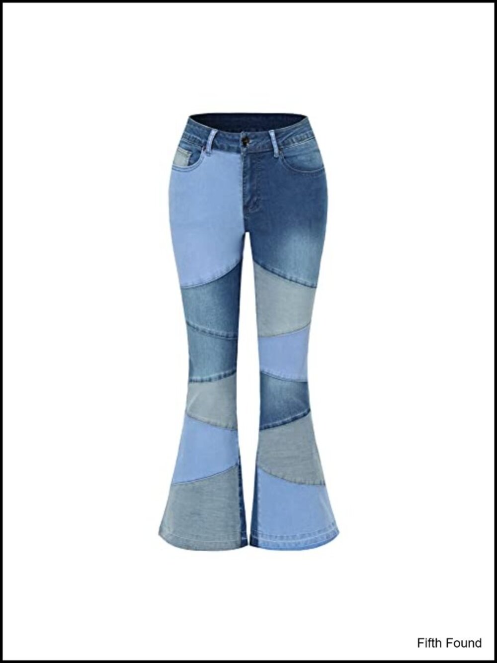 Women Patchwork Flare Jeans Stretch High Waisted Raw Hem Denim Bell Bottom